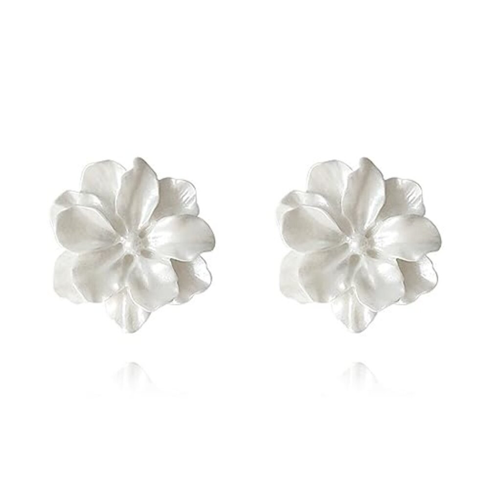 White Camellia Flower‎ Statement Stud Earrings Jewelry for Women Wedding Holiday